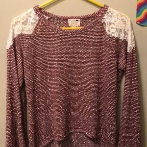 Lace shoulder knit top